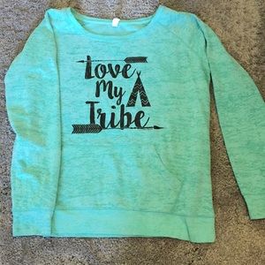 Love my tribe Heathered Aqua pullover sweater